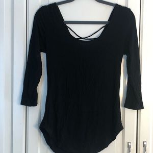 Black 3/4 Sleeve Top w/ crossed straps in the back